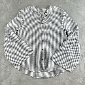 Madewell Top Womens XS Black White Windowpane Button‎ Down Bell Sleeve